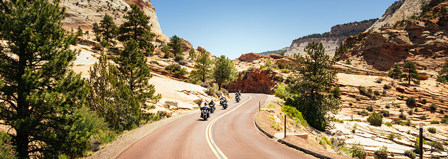 Group motorcycle riding in Zion